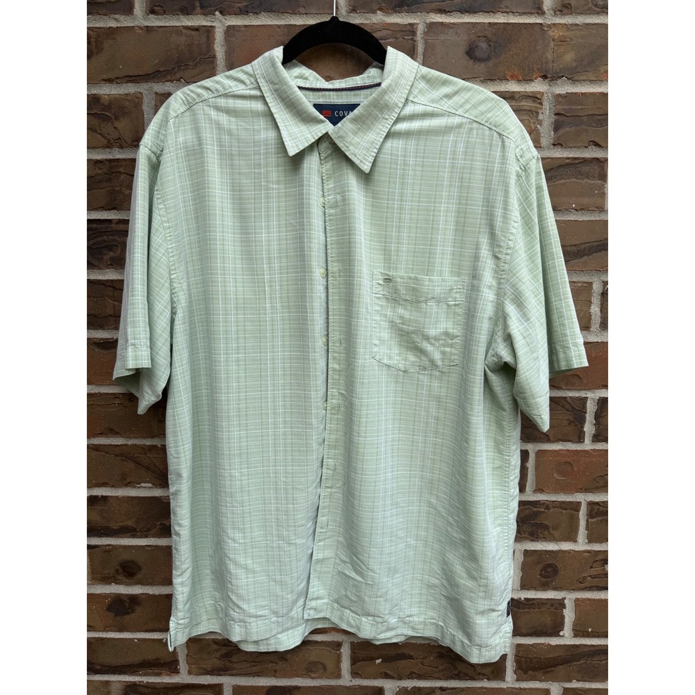 COVA Mens XXL Short Sleeve Button Down Shirt Green White Grid Plaid D17036 Modal